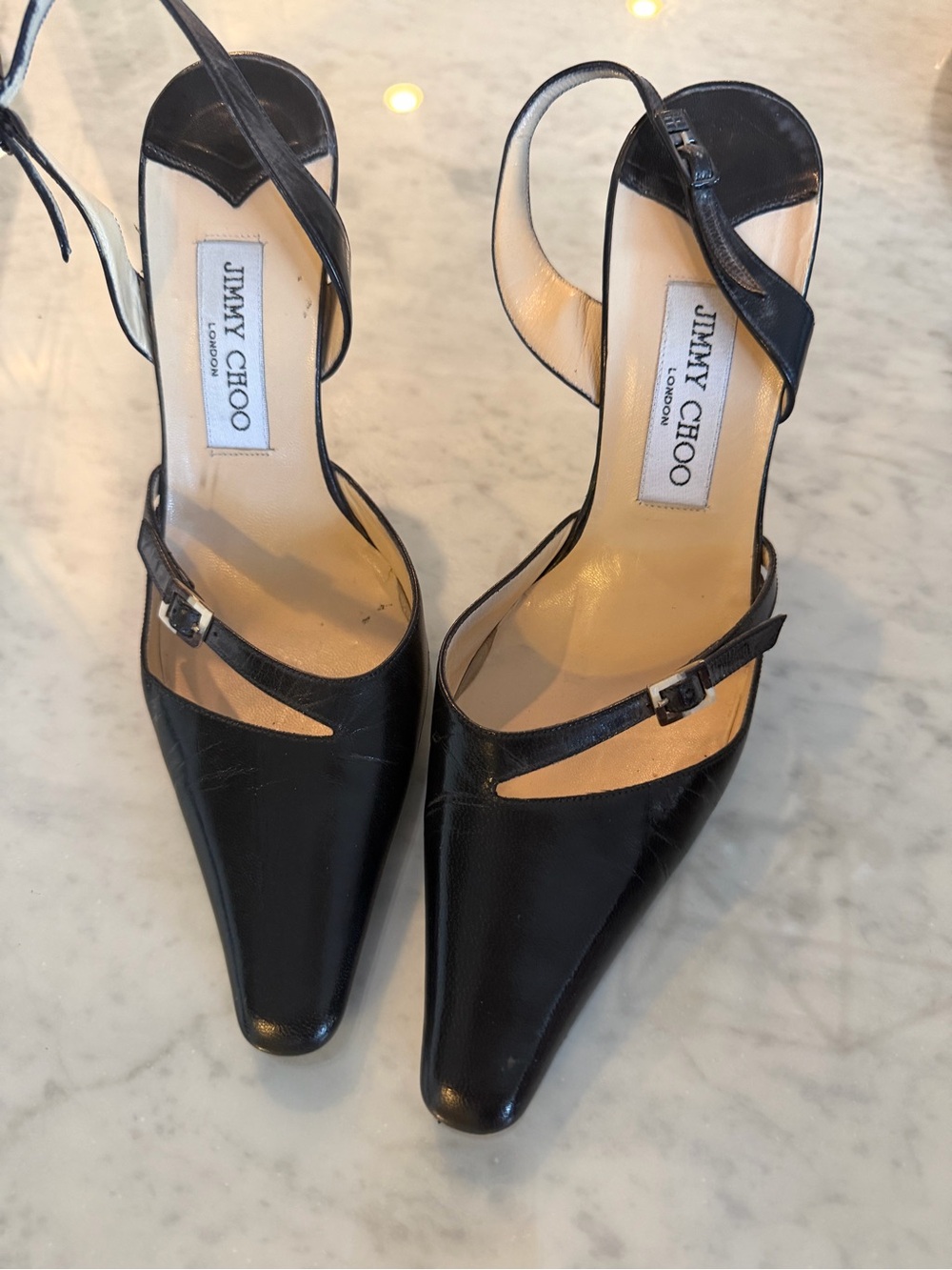 Jimmy Choo Black Leather Pointed Slingback Heels